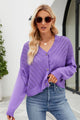 V-Neck Button Down Cardigan Purple