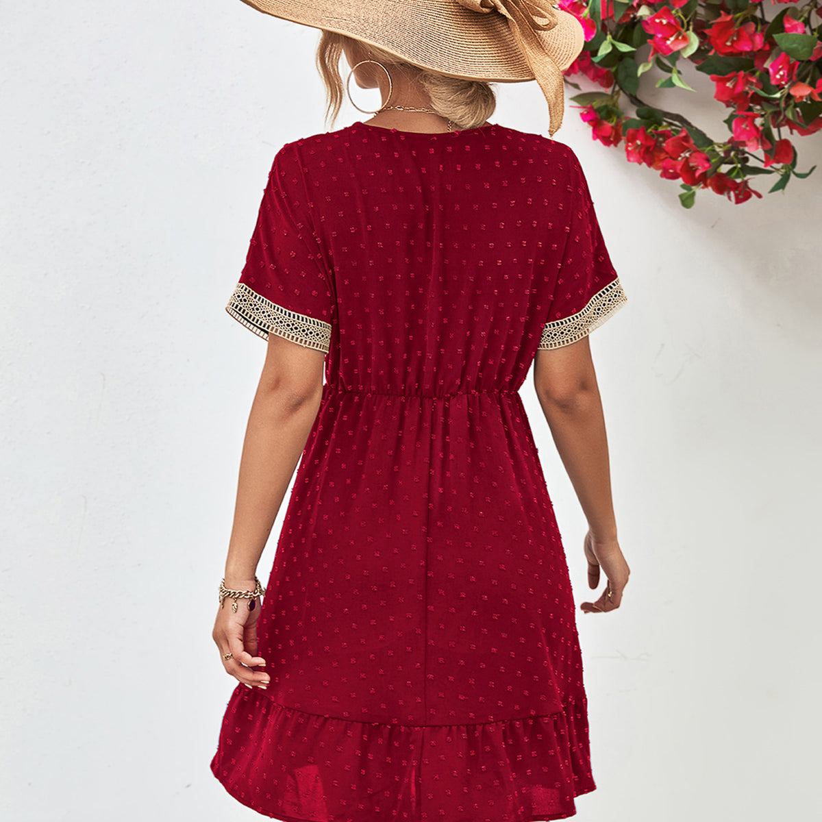 Contrast V-Neck Short Sleeve Mini Dress