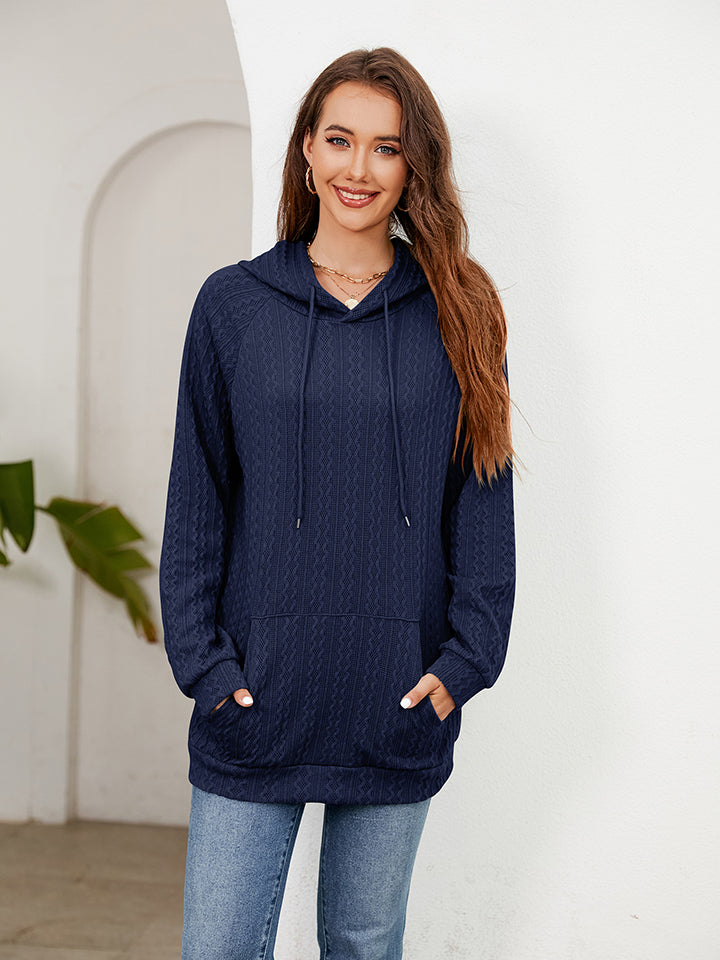 Raglan Sleeve Front Pocket Hoodie Navy