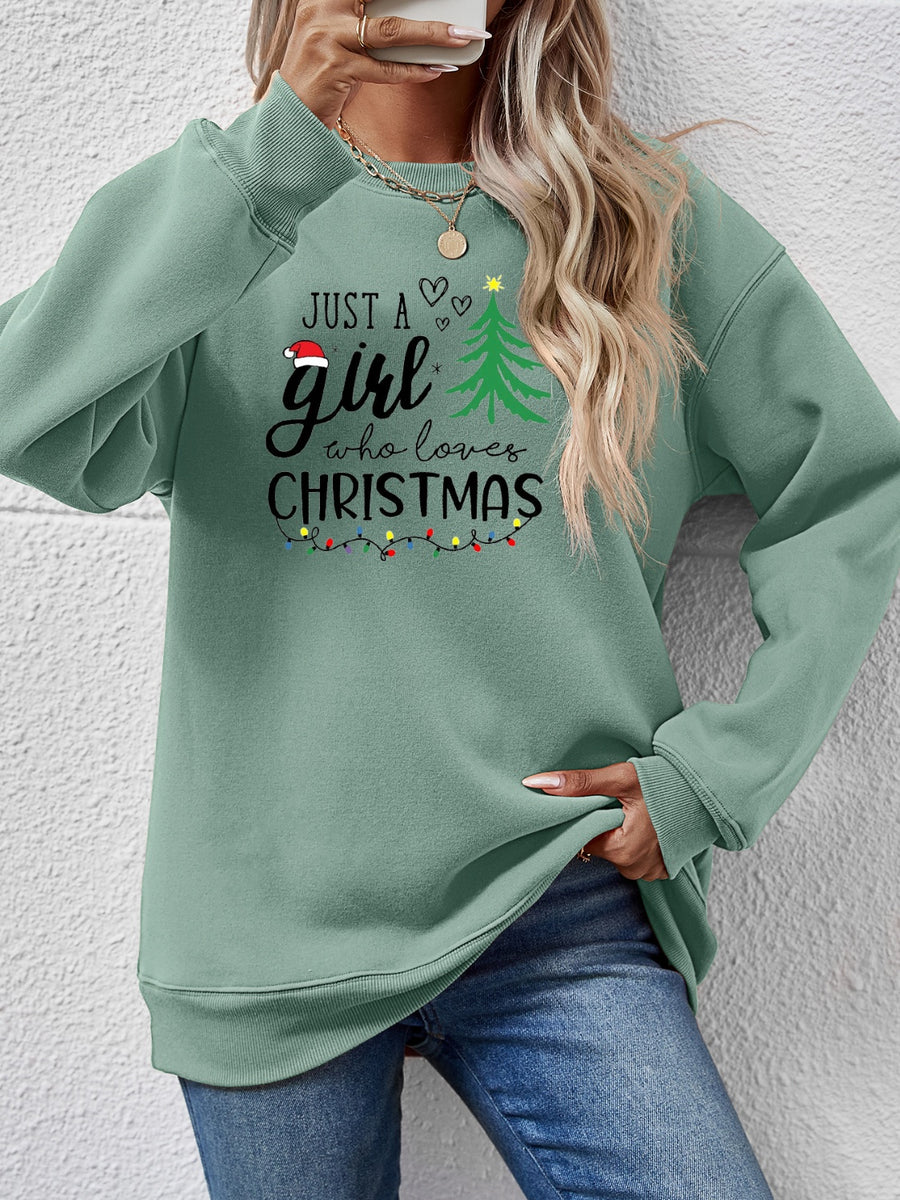 Letter Graphic Round Neck Sweatshirt Sage
