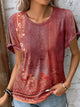 Printed Round Neck Short Sleeve T-Shirt Watermelon pink