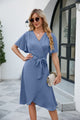 Tie Waist Flutter Sleeve Surplice Dress Dusty Blue
