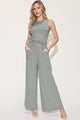 Basic Bae Full Size Ribbed Tank and Wide Leg Pants Set Gray