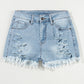 Distressed Raw Hem Denim Shorts