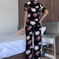 Floral Short Sleeve Shirt and Pants Lounge Set