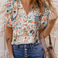 Floral Tie Neck Shoulder Detail Blouse