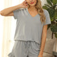 V-Neck Short Sleeve Top and Drawstring Shorts Lounge Set