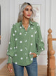 Polka Dot Collared Neck Buttoned Lantern Sleeve Shirt Light Green