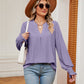 Notched Neck Flounce Sleeve Blouse