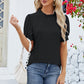 Frill Mock Neck Short Sleeve Eyelet Blouse