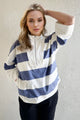 Oh Pima Cotton Wash Striped Half Zip Mock Neck Long Sleeve Top Dusty Blue