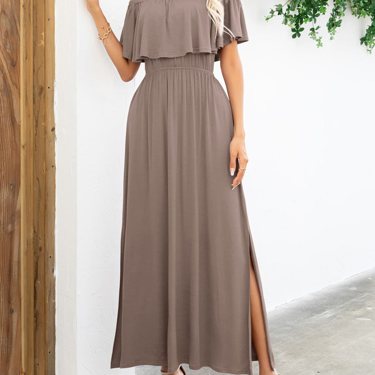 Off-Shoulder Slit Maxi Dress
