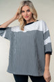 White Birch Full Size Striped Contrast Round Neck Top Black