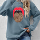 Leopard Lip Graphic Round Neck Sweatshirt