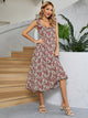 Printed Ruffled Sleeveless Midi Dress Deep Red