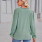 Eyelet V-Neck Flounce Sleeve Blouse