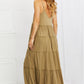 Zenana Full Size Spaghetti Strap Tiered Dress with Pockets in Khaki