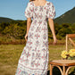 Floral Ruched Puff Sleeve Tiered Maxi Dress