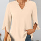 Notched Slit Half Sleeve Blouse