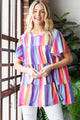Heimish Full Size Short Sleeve Striped Tiered Top Multi