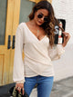 Waffle Knit Surplice Long Sleeve T-Shirt Beige