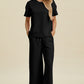 Double Take Full Size Texture Round Neck Short Sleeve Top and Pants Set