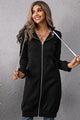 Ivy Lane Leopard Spliced Drawstring Zip Up Hoodie Dress Black