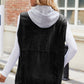 Drawstring Hooded Sleeveless Denim Jacket