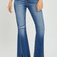 RISEN Full Size High Rise Front Slit Frayed Hem Flare Jeans