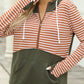 Drawstring Stripe Half Zip Long Sleeve Hoodie