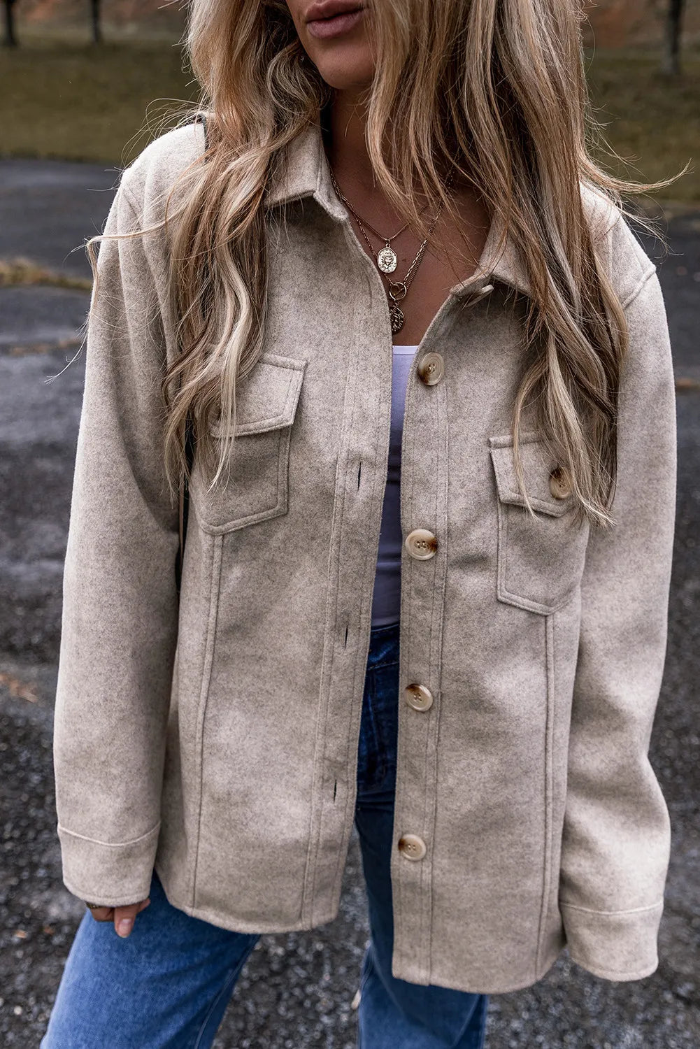 Button Up Collared Neck Long Sleeve Jacket Dust Storm