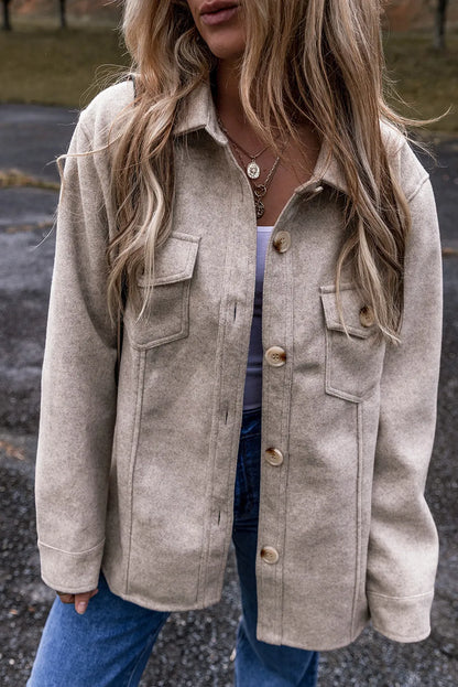 Button Up Collared Neck Long Sleeve Jacket Dust Storm