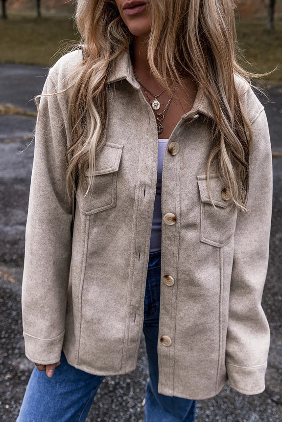 Button Up Collared Neck Long Sleeve Jacket Dust Storm