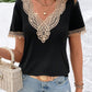 Lace Detail V-Neck Short Sleeve Blouse