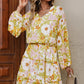 Floral Frill Trim Puff Sleeve Notched Neck Dress