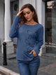 Ivy Lane Butterfly Round Neck Dropped Shoulder Blouse Dusty Blue
