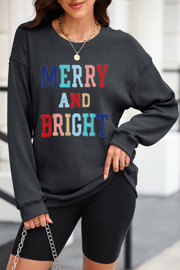 MERRY AND BRIGHT Graphic Sweatshirt Black