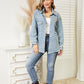 Collared Neck Raw Hem Dropped Shoulder Denim Jacket