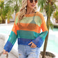 Color Block Openwork Boat Neck Cover Up