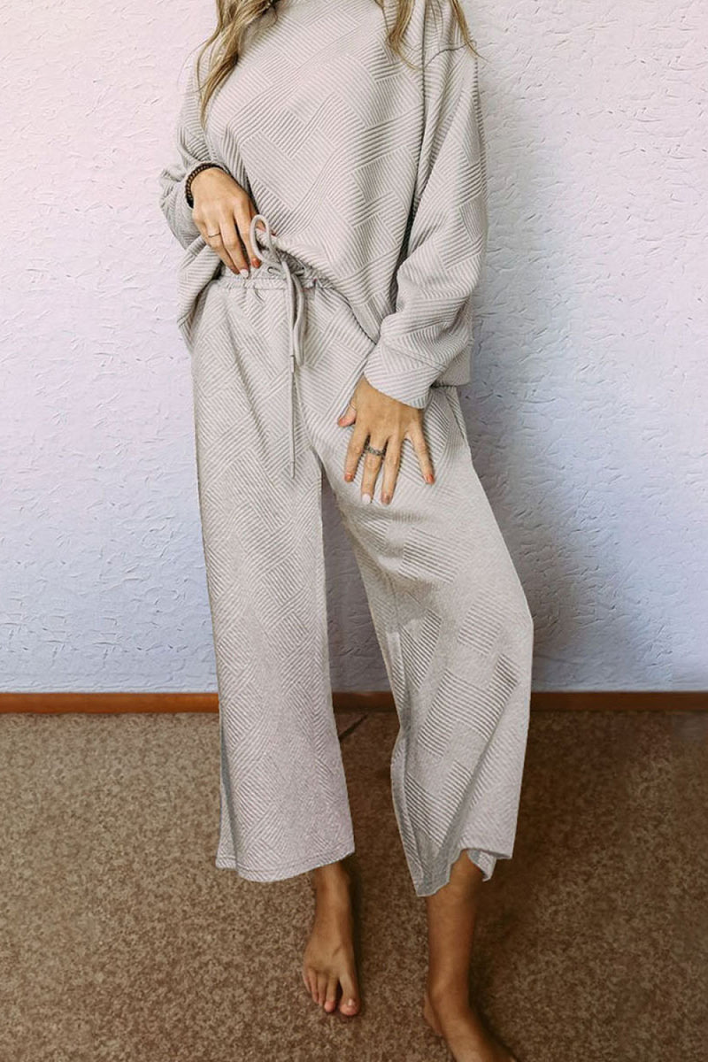 Dropped Shoulder Top and Pants Set Light Gray