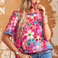 Tied Printed Round Neck Half Sleeve Blouse