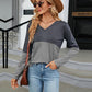 V-Neck Long Sleeve Two-Tone T-Shirt