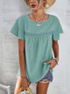 Lace Detail Round Neck Short Sleeve Blouse Light Green