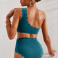 Scalloped Trim One-Shoulder Swim Set