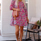 Floral Smocked V-Neck Flounce Sleeve Dress