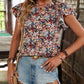 Floral Notched Cap Sleeve Blouse