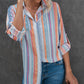 Striped Button-Up Curved Hem Shirt with Breast Pocket