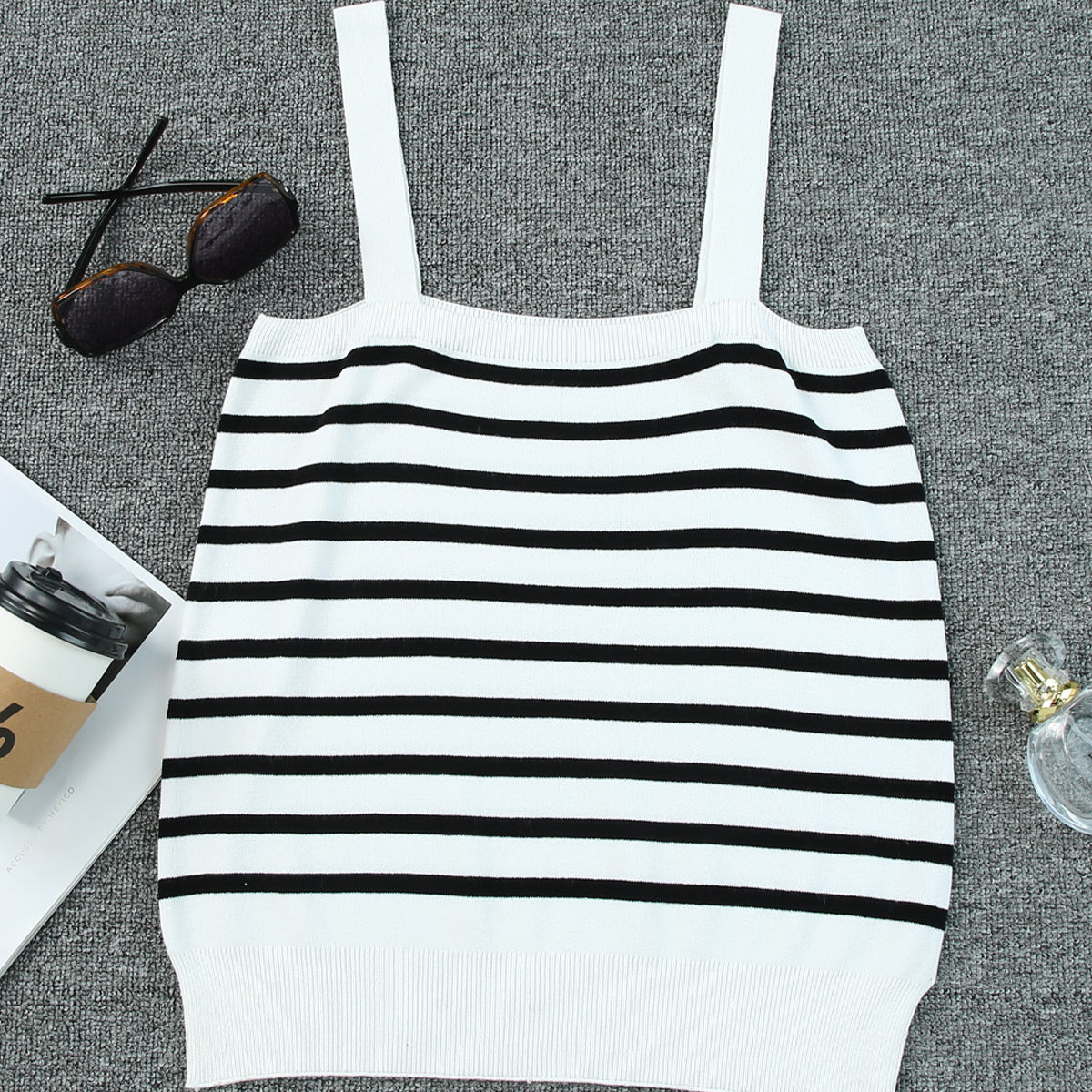 Double Take Striped Straight Neck Cami