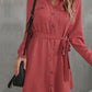 Button Down Belted Long Sleeve Shirt Dress