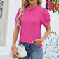 Frill Mock Neck Short Sleeve Eyelet Blouse